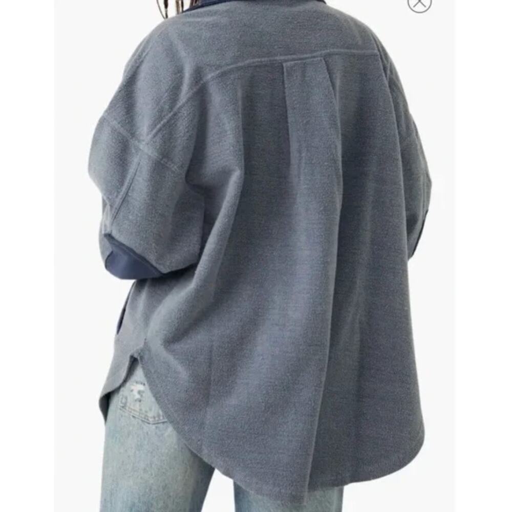 Free People Women's Ruby Fleece Distressed Shirt Jacket Shacket Oceana Blue SZ M - Picture 13 of 13